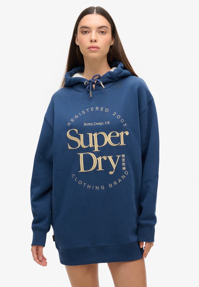 Superdry Luxe jurk met capuchon en metallic logo Dames Jurken Blauw