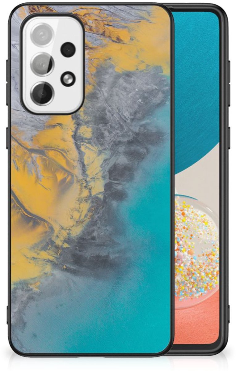 Samsung Galaxy A73 Marmeren Print Telefoonhoesje Marble Blue Gold