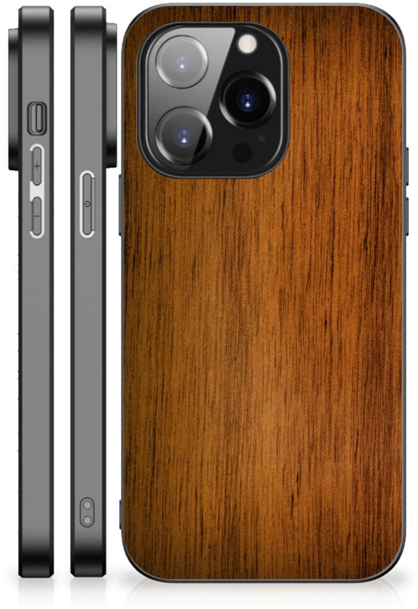 iPhone 14 Pro Houten Print Telefoonhoesje Donker Hout