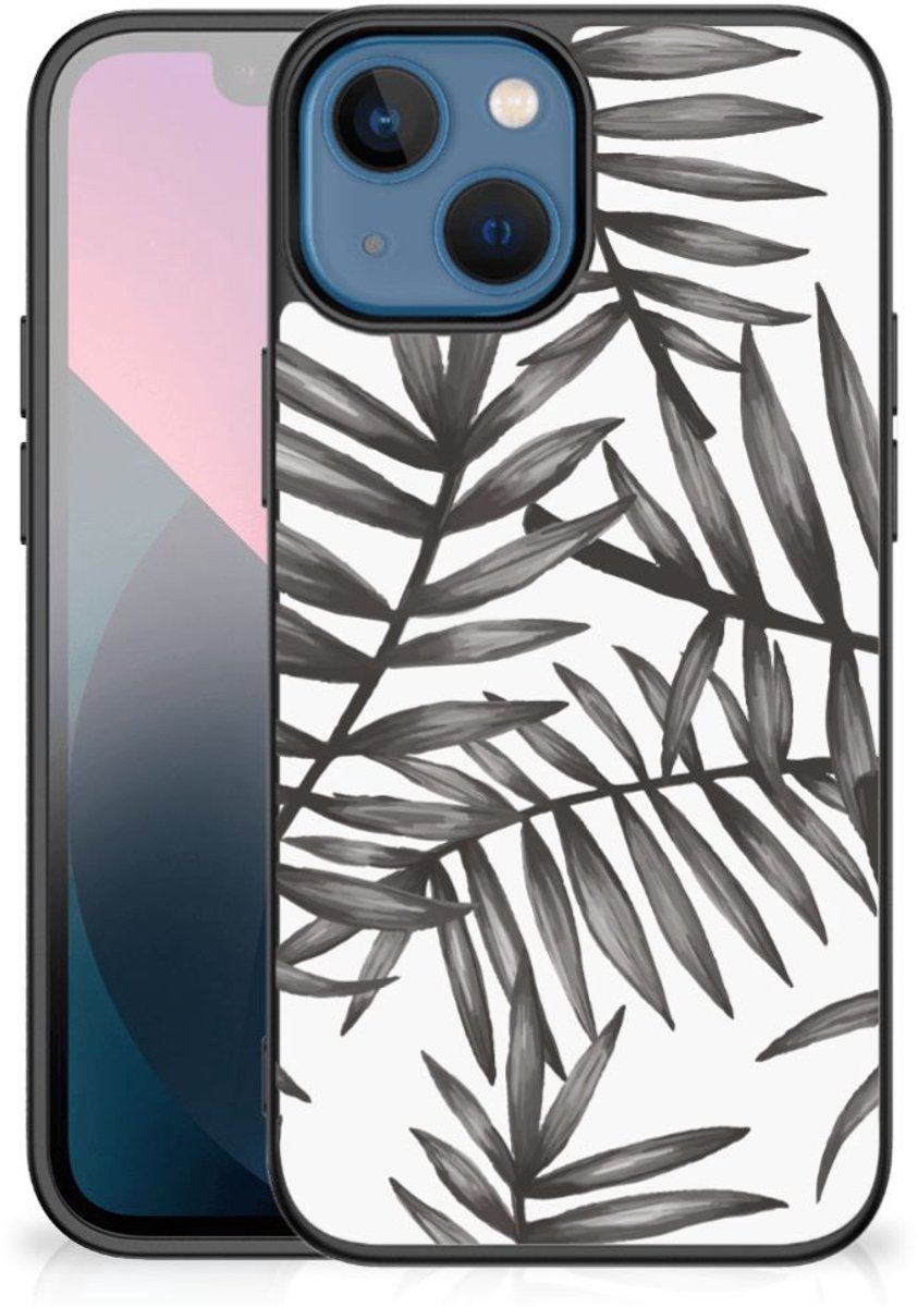 Apple iPhone 13 mini Bloemen Hoesje Leaves Grey