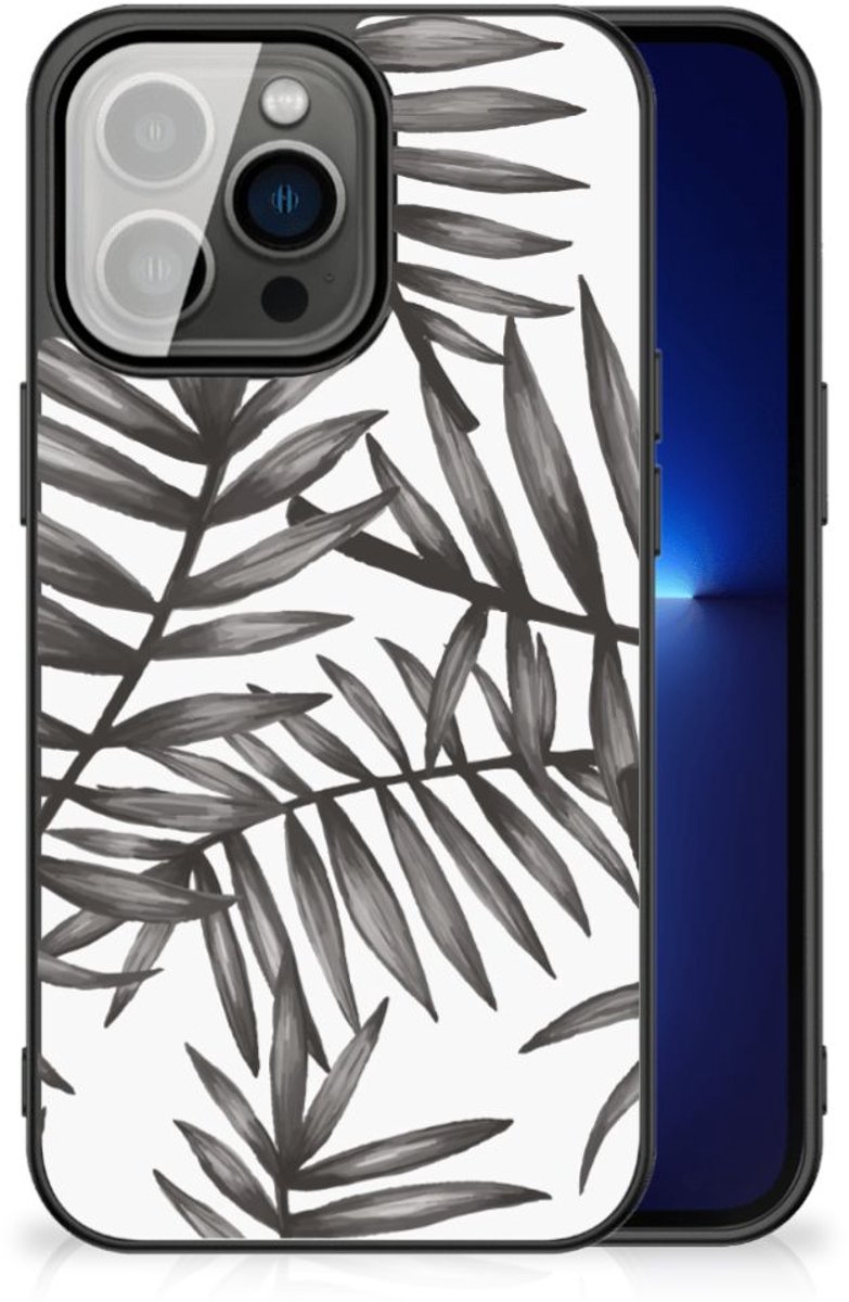 iPhone 13 Pro Bloemen Hoesje Leaves Grey