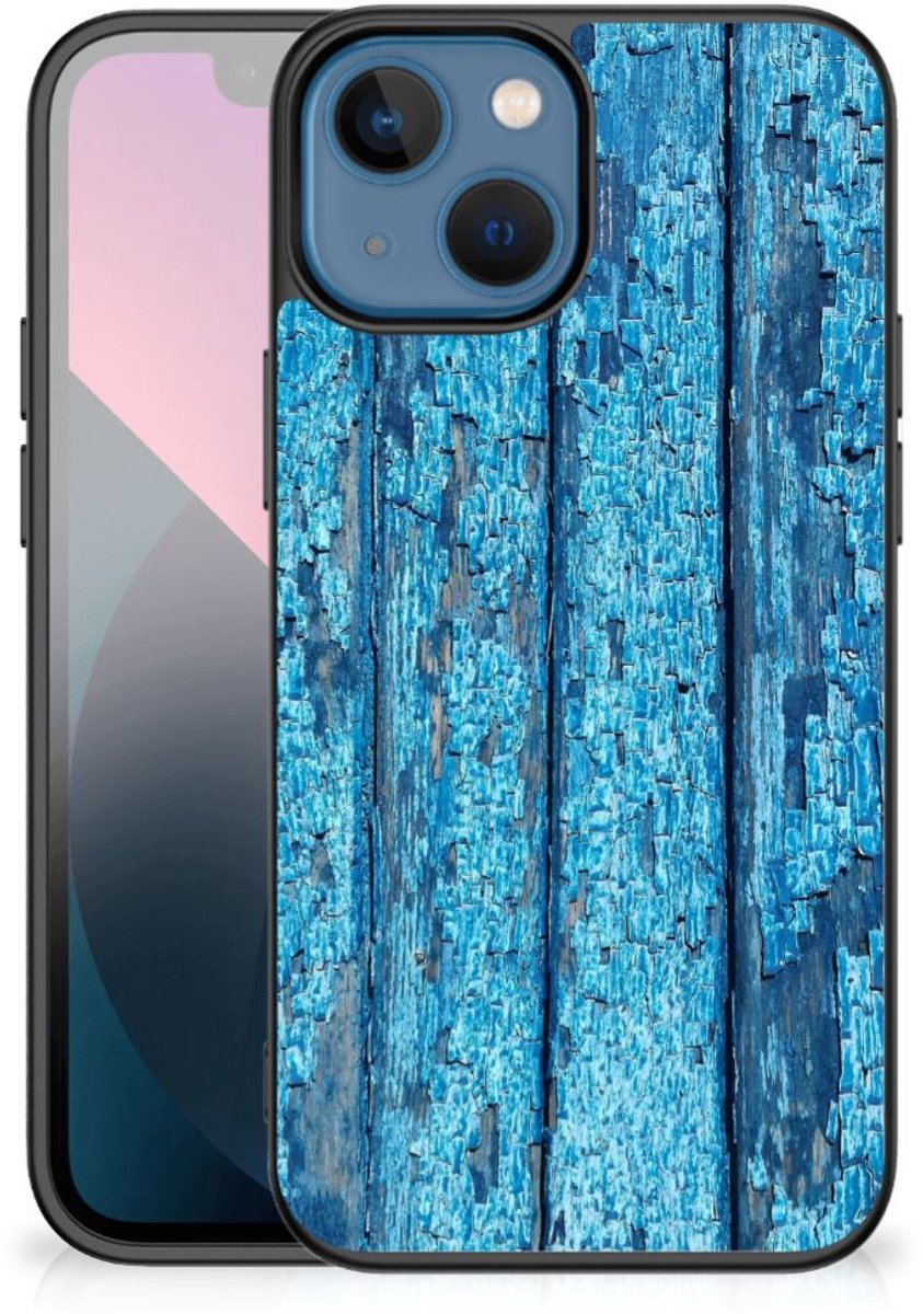Apple iPhone 13 mini Houten Print Telefoonhoesje Wood Blue