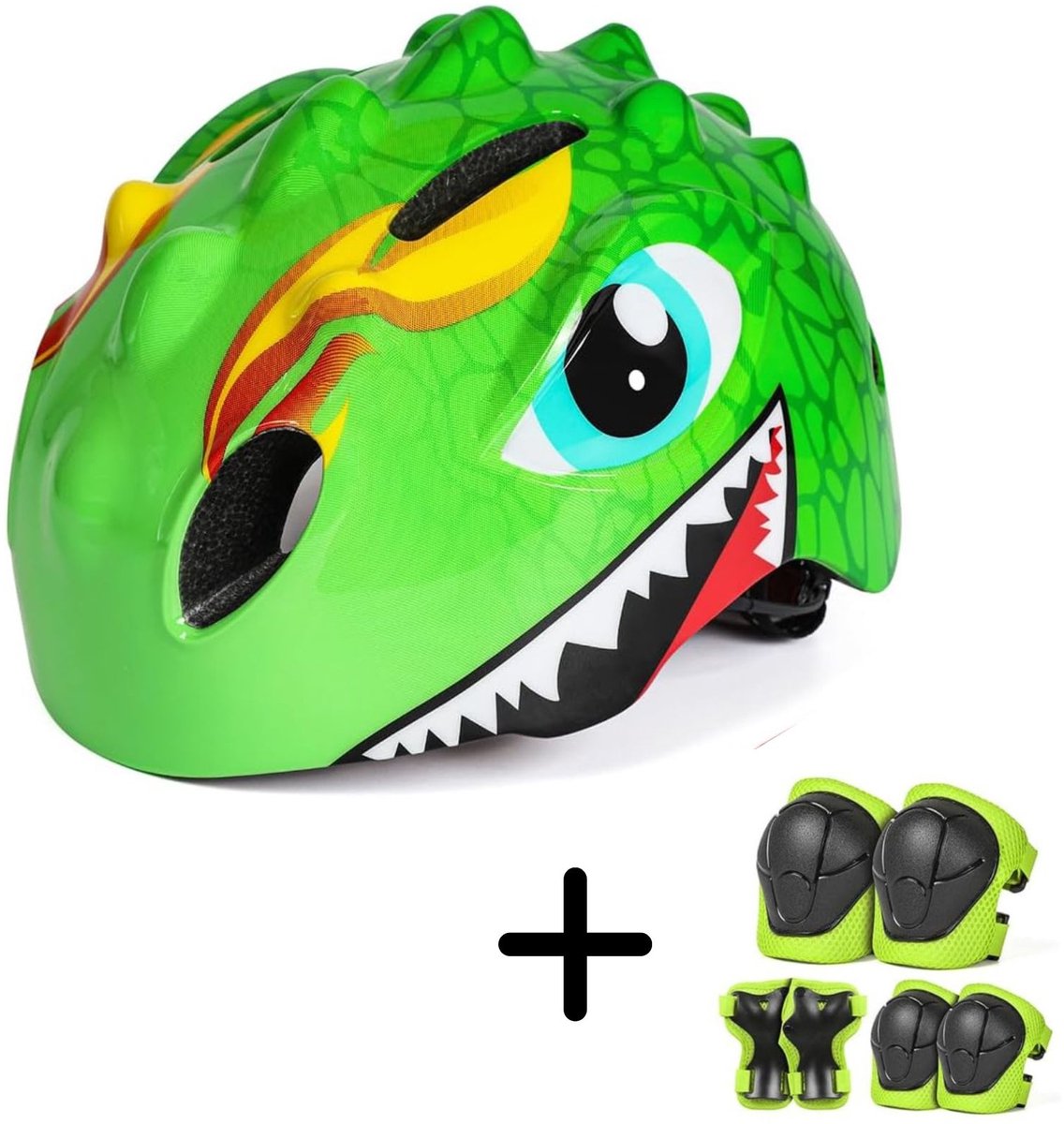 Victgoal Fietshelm Kind - Kinderhelm - Fietshelm Kinderen - Skate Beschermset - Kniebeschermers - Polsbeschermers - Elleboogbeschermers - Skate helm - Groen - 50-54cm - Geschikt voor kinderen vanaf 3 tot 8 Jaar
