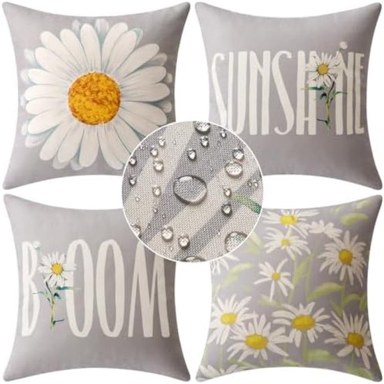 MIULEE 4 stuks kussenslopen voor buiten, waterdichte kussensloop voor thuis, kussenslopen voor tent, park, bed, bank, stoel, slaapkamer, decoratief, balkon, 40 x 40 cm, grijs