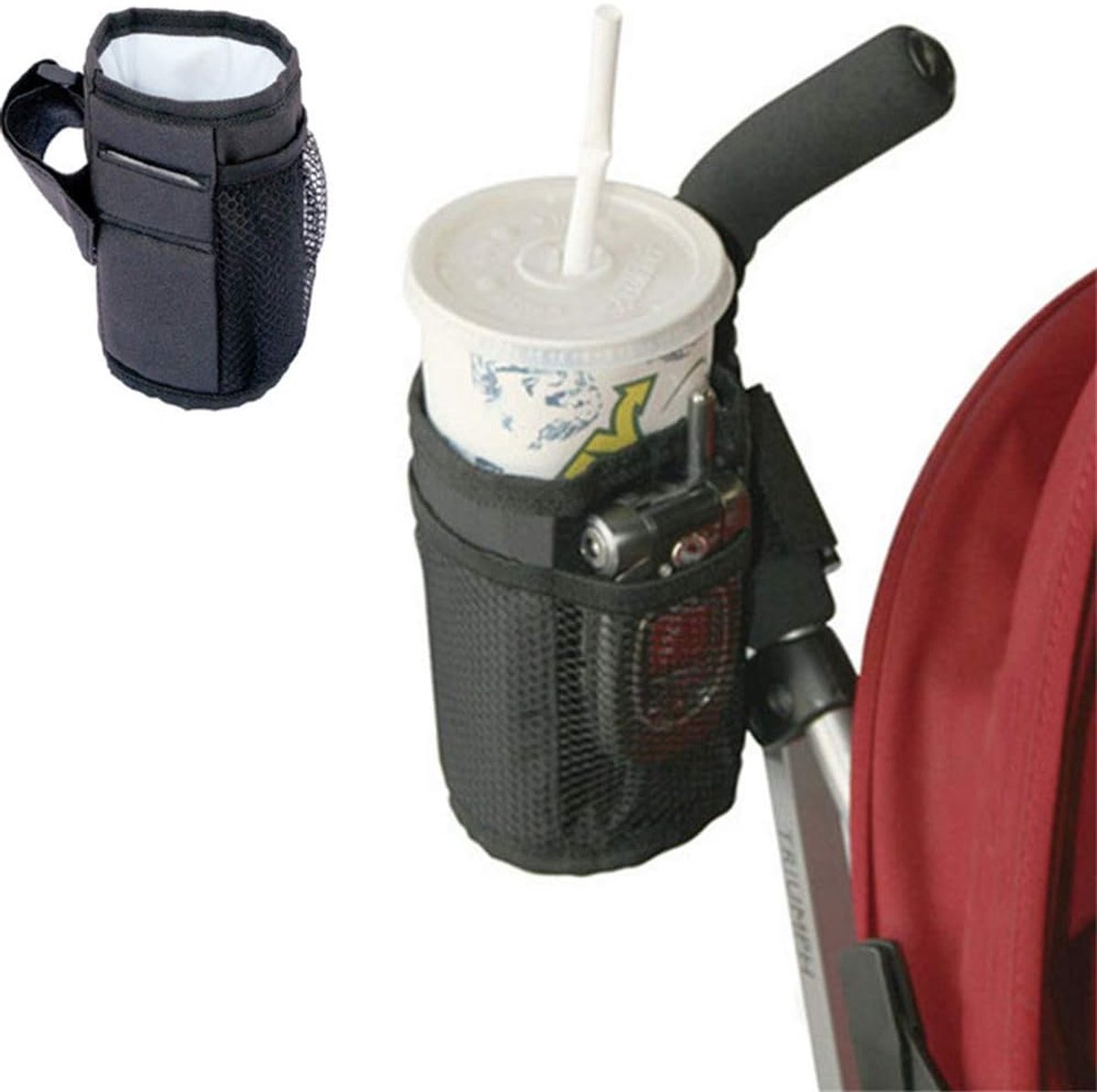 ZVD Universele koeltas auto bekerhouder - 10x14cm - Voor kinderwagens, fietsen en rugzakken - Zwart