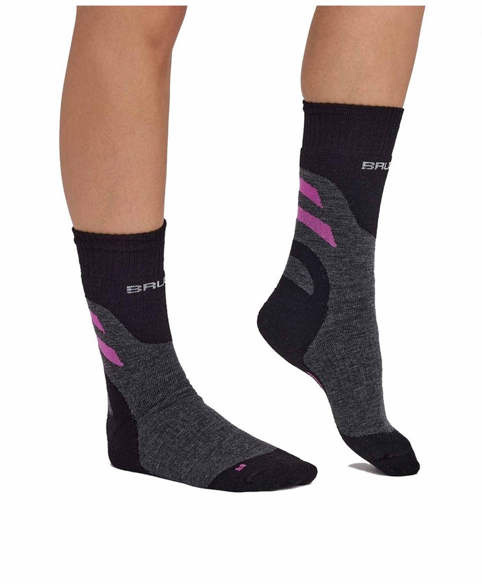 Brubeck TREKKING MERINO Dames Wandelsokken Hoogwaardige Wolmix & Zilverionen Ideaal voor Trekking & Outdoor Grafiet Fuchsia 36-38 Grafiet/fuchsia