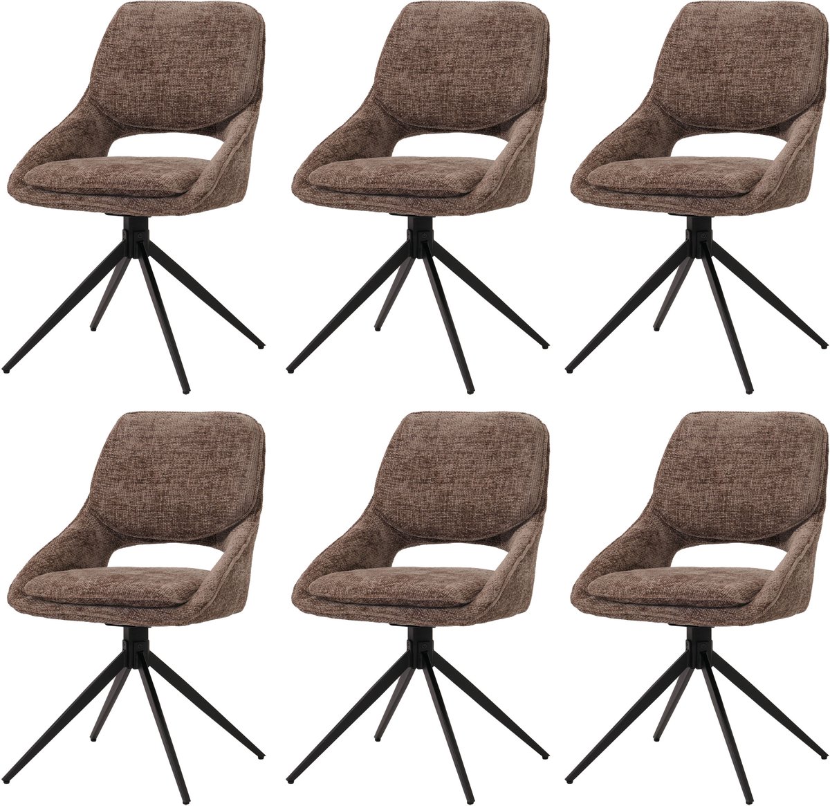 Set van 6 eetkamerstoelen MCW-N73, keukenstoel, draaibaar met automatische terugvering, stof/textiel chenille (490g/m²) Oeko-Tex ~ bruin
