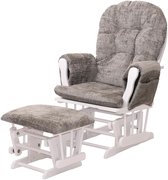 Relaxfauteuil MCW-C76, schommelstoel met hocker stof chenille (465g/m²) Oeko-Tex ~ lichtgrijs, frame wit