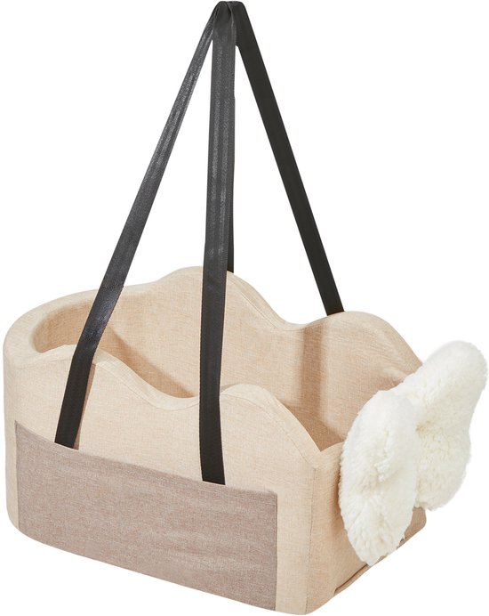 Siège auto pour chien avec console centrale, rehausseur idéal pour petits Chiens, avec Riem à clip, Ceintures réglables, convient jusqu'à 3,6 kg, marron clair