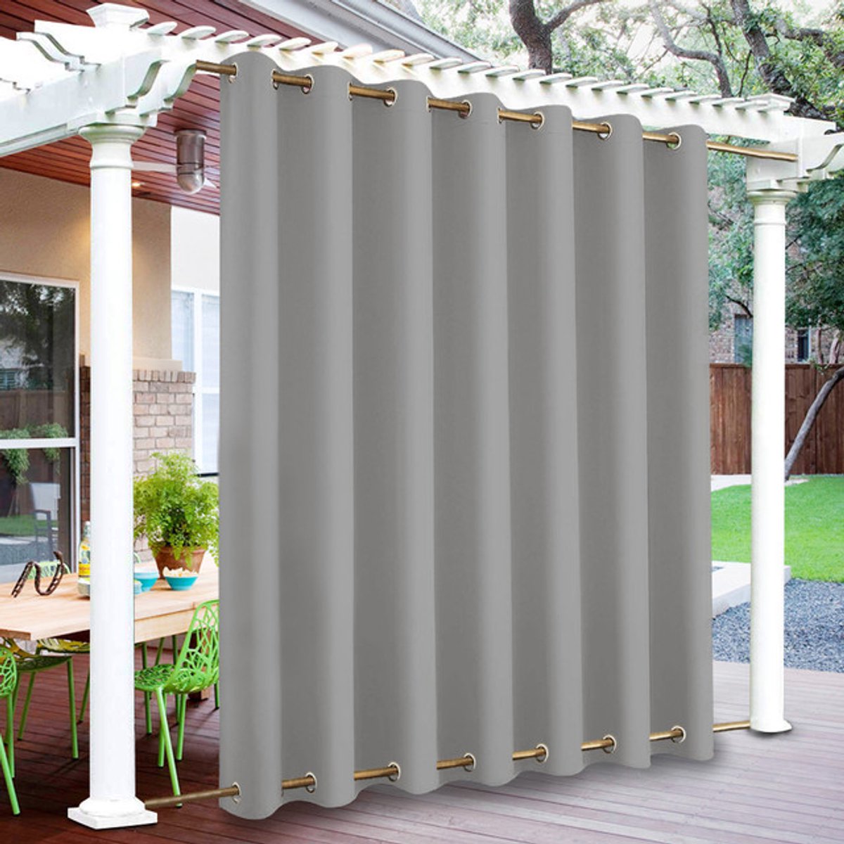 Waterdichte Outdoor Gordijnen - Buiten Gordijnen Overkapping - Buiten UV-Beschermende Gordijnen - Outdoor gordijnen voor patio en pergola - B 254 x H 274 cm - Grijs - 1 stuk