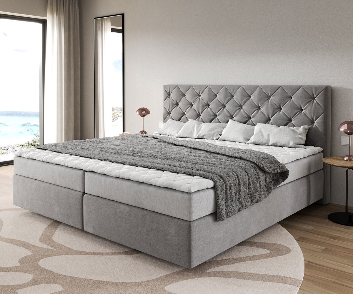 DELIFE Boxspringbed Dream-Groot Microvezel Grijs 200x200 cm bonell matras PU topper