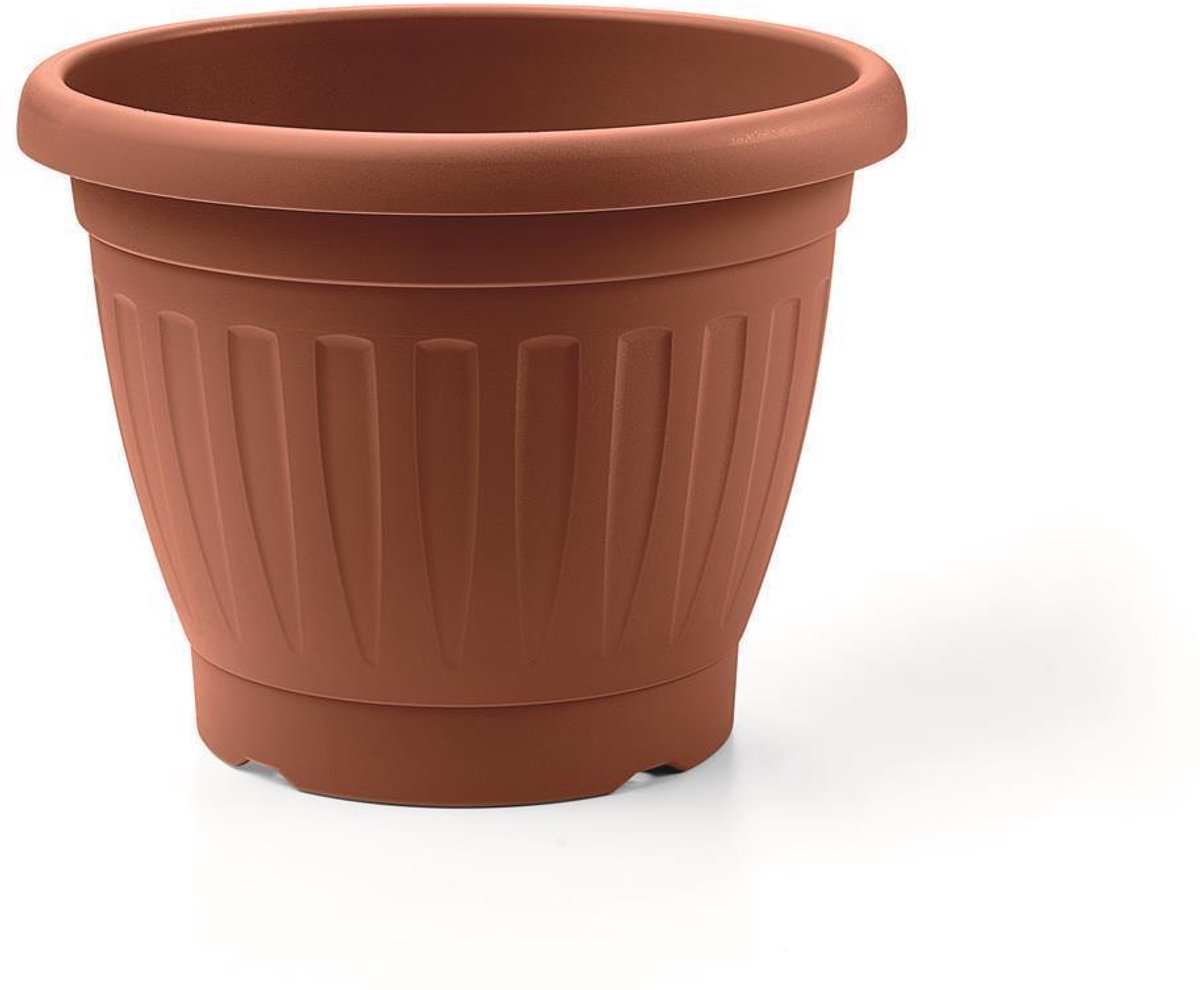 Set van 3 stuks - Bloempot / Plantenpot - Kunststof - 20 x 15.5 cm - Geribbeld - met Bodemgaten - Terracotta