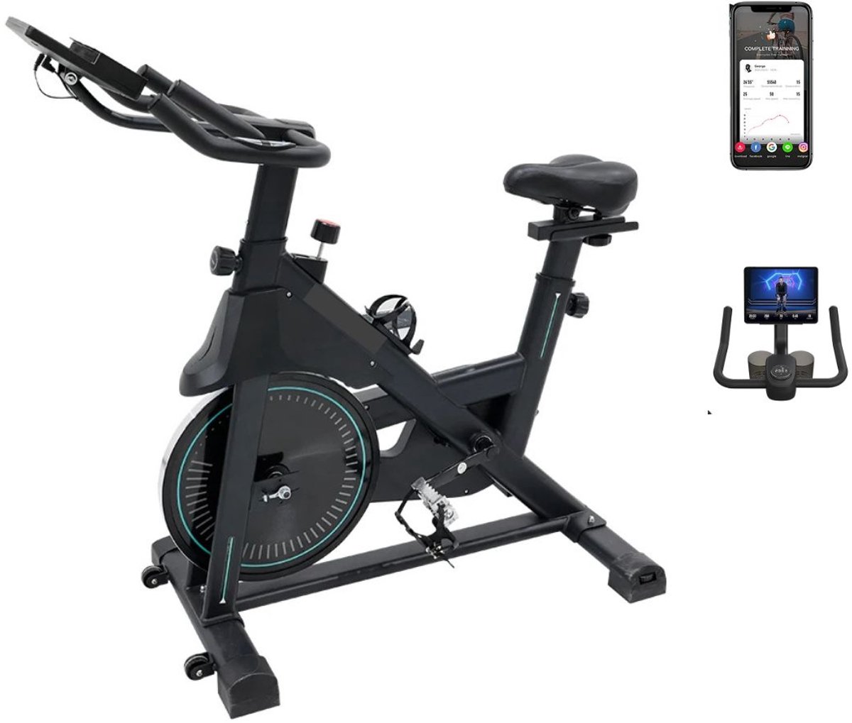 Serolux® - Hometrainers - Hometrainer fiets - Hometrainer - Bluetooth APP-verbinding - 10 kg vliegwiel - 136kg weerstand - Hartslagfunctie - LED display met info - Fitness - Spinningfiets - Geluidsarme trainingservaring - Zwart