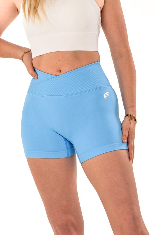 Dames sportshort high waist met V-shape taille - naadloos & shaping effect - squatproof en stretchy - yoga, pilates en fitness - DM Training Just Me Short (blauw) — afbeelding 5