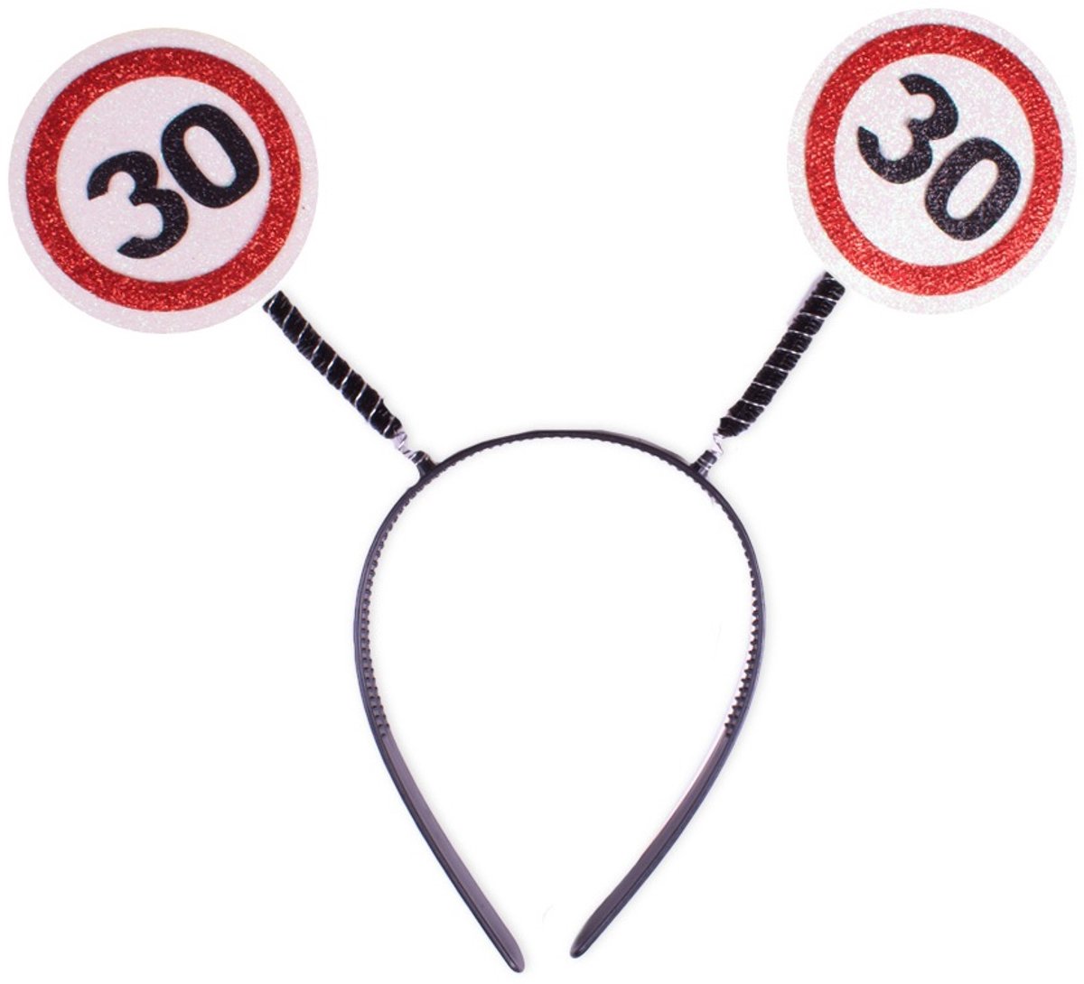 Verjaardag diadeem | zwart met 2 x rood witte verkeersborden | leeftijd 30 jaar