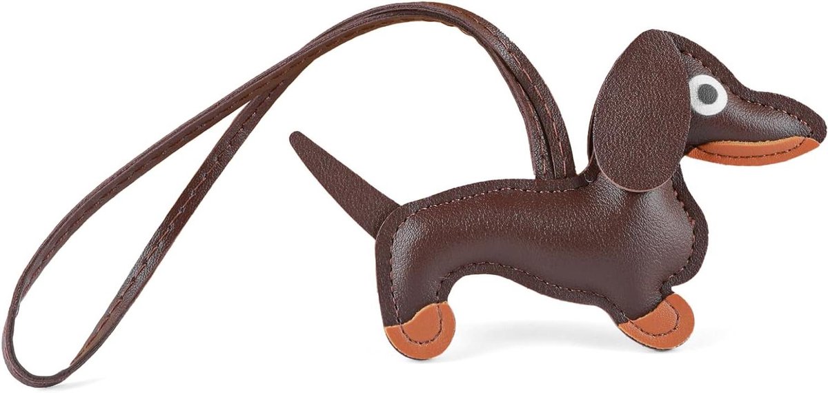 Allecto Plus - Teckel Sleutelhanger Hond Vormig Lederen Dier Ornament Handgemaakt - Bruin Kleur - Leuke Sleutelhouder Charm Geschenken.