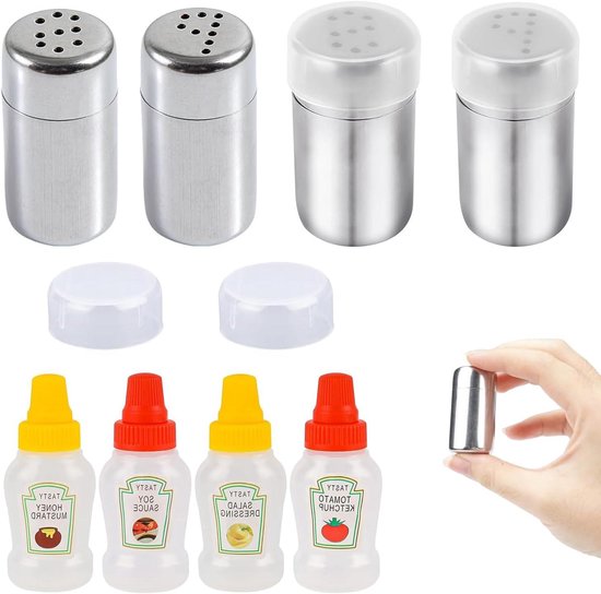 Ennoxwi Spice Jars 6-in-1 kruidenpotjes van kunststof voor het bewaren van peper, keuken, zout