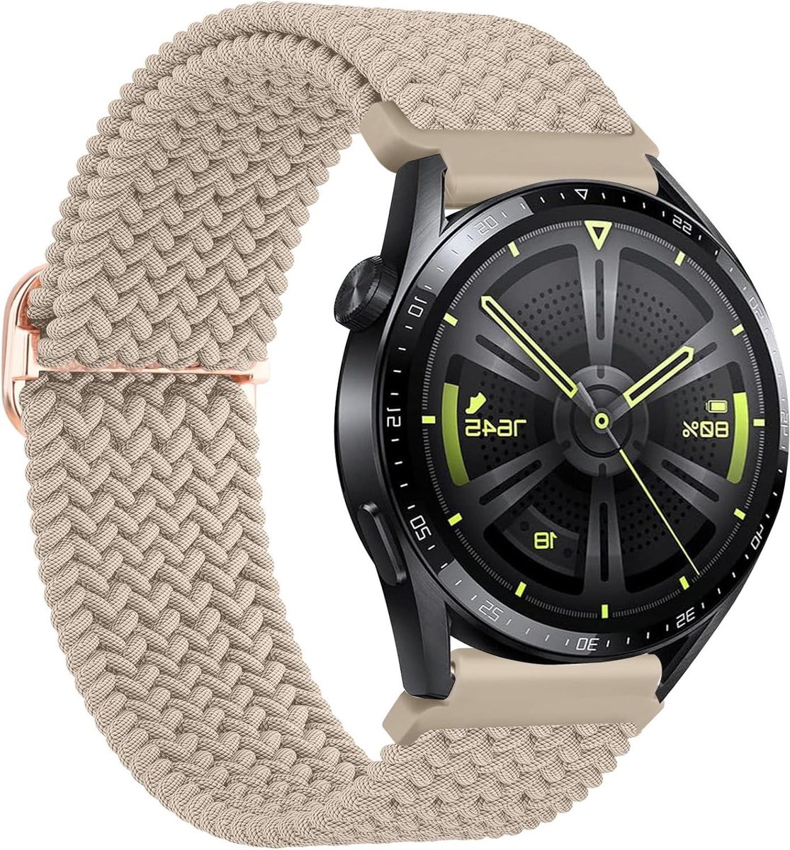 Allecto Plus - Zacht stretch gevlochten horlogebandje voor Huawei Watch GT 4 46 mm-GT 5 46 mm - zwart