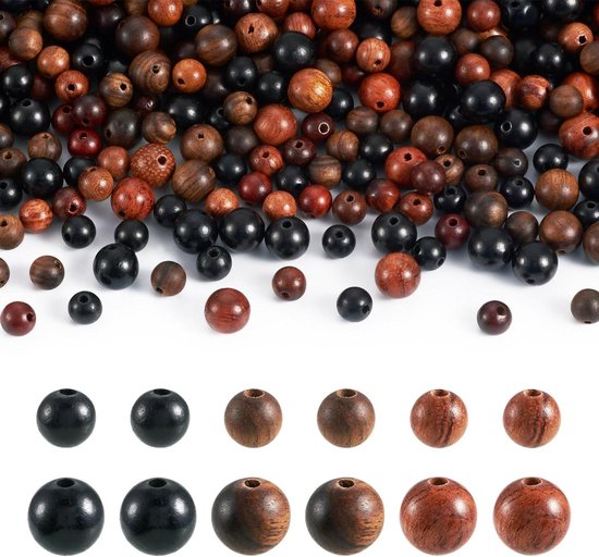 Foto: Inovra plus natuurlijke houten kralen 6 mm 8 mm 480 stuks ambachtelijke losse afstandskralen diverse houten kralen voor sieraden maken en diy knutselen kralen van gewaxt hout