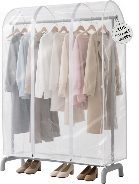 Beschermhoes voor kleding, afdekking voor kledingstandaard van PEVA, transparant, stofdicht, stofdicht (110 × 50 × 150 cm