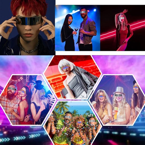 Futuristische Zonnebril Set van 2 - Kleurvolle Spiegellens voor Feesten en Cosplay van Merkloos — afbeelding 2