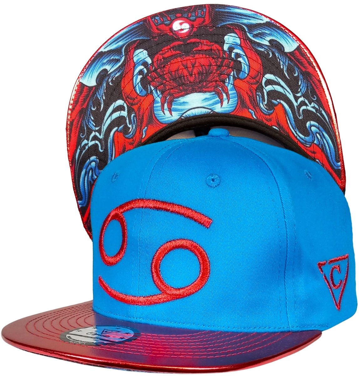 Capiche® Snapback Pet – Sterrenbeeld Krab – Blauw & Rood Metallic – Verstelbaar met Druksluiting – Pet Mannen – Zodiac Horoscoop Pet – Cancer