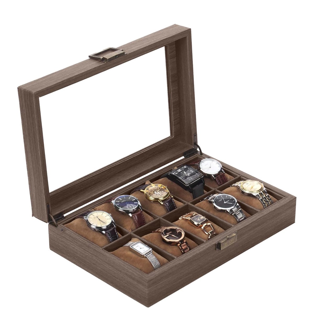 CeiBand Horlogedoos - Houten displaybox - 10 vakken - PU-leer - 33 x 21,5 x 8,5 cm