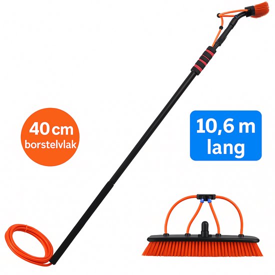 Aqua2Go Telescoopsteel 10,6 meter - Lichtgewicht aluminium - 40 cm. borstel - Ramenwasser - Ramen wassen - Zonnepanelen - Zonnepaneelwasser