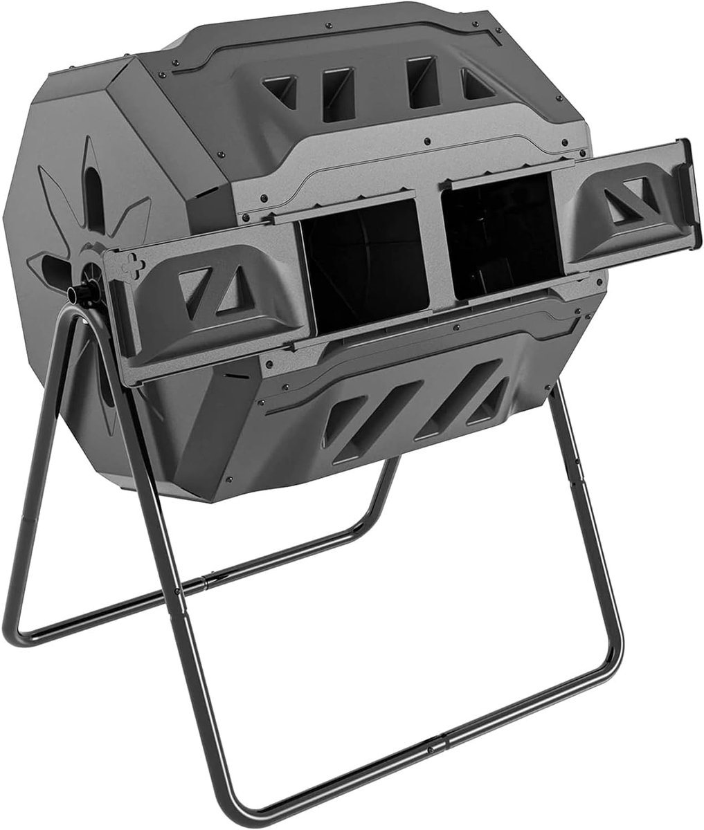 Double Chamber Compost Bin - Betere Luchtcirculatie - Efficiënte Composter - Roterende Toggle Tray voor Tuin - 160L - Zwart