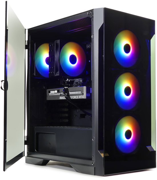 AMD Ryzen 7 5700X3D 8-Core Game PC – RX 9070 XT – 32GB RAM – 1TB M2.0 NVME SSD – 750W GOLD PSU, Magneetdeur – Gamdias Talos E2 ELITE