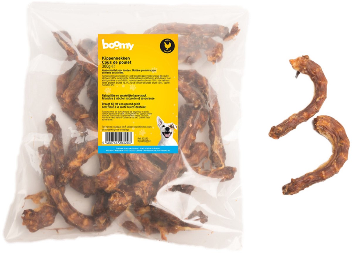 Boomy - Kippennekken – 100% Natuurlijke hondensnacks – Krokante hondensnoepjes - Hondenkoekjes - Kauwsnack hond - 300g