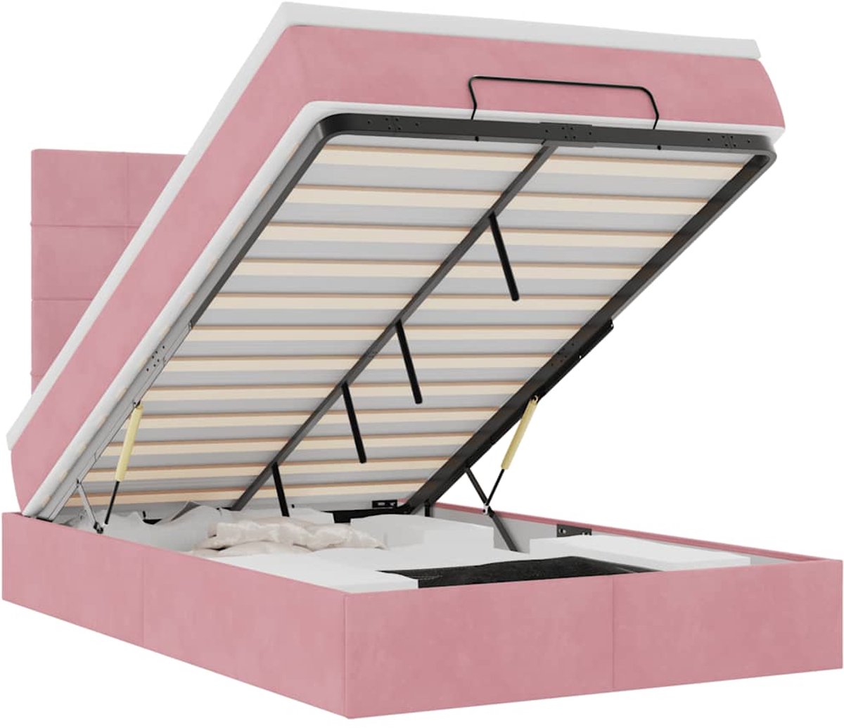 vidaXL - Ottoman - bed - met - matrassen - en - LED's - 120x190cm - fluweel - roze