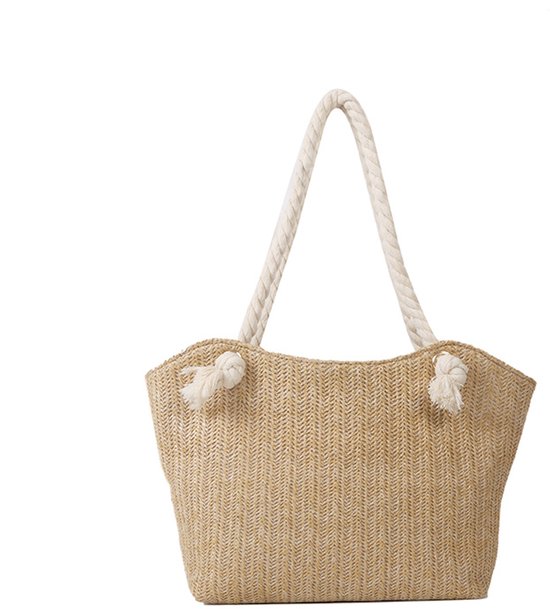 Raffia Shopper - Beige | 39 x 25 x 9 cm | Polyester | Strandtas/Schoudertas | Fashion Favorite