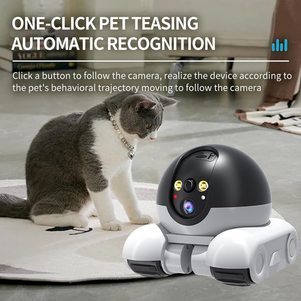 Afbeelding 3 van Camera Robot - Beveiligingscamera Binnen - 2MP Ultra HD - Huisdiercamera - Petcam - Hondencamera - Met WiFi - Volgt Beweging en Geluidsdetectie - Indoor Camera - Nachtzicht - Robotcamera op Wielen - 2.4 G - Zwart