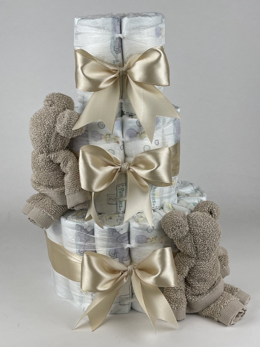 Chouette-Chouette | Luiertaart Neutraal | Kraamcadeau | Geboorte Jongen Meisje | Babyshower | Beren Cream - Beige