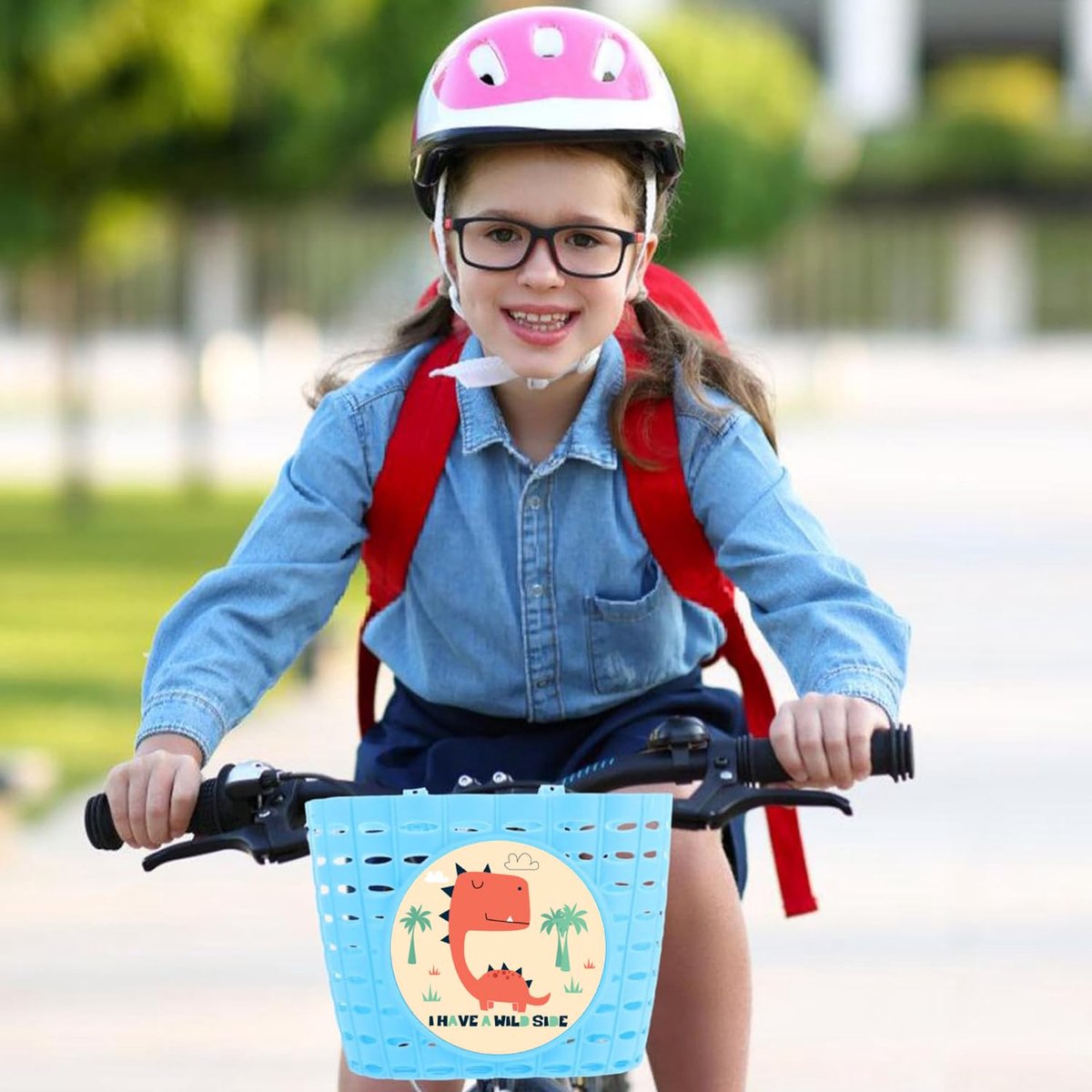 Ibenzoa® Fietsmand voor kinderen met stickers en opbergruimte voor fietsdecoratie en speelgoed