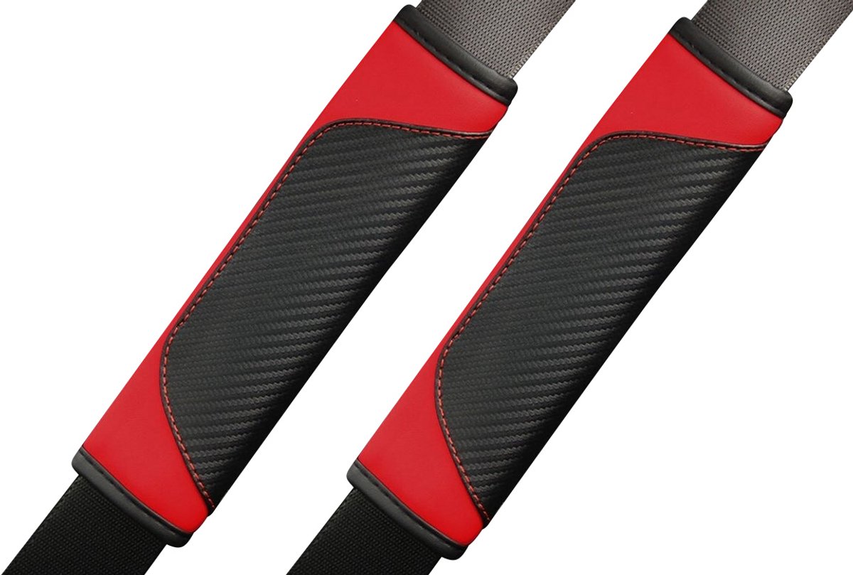 Gordelbeschermer - Set van 2 Gordelhoezen - Zwart Rood Carbon Look - Gordelkussen - Kasey Products