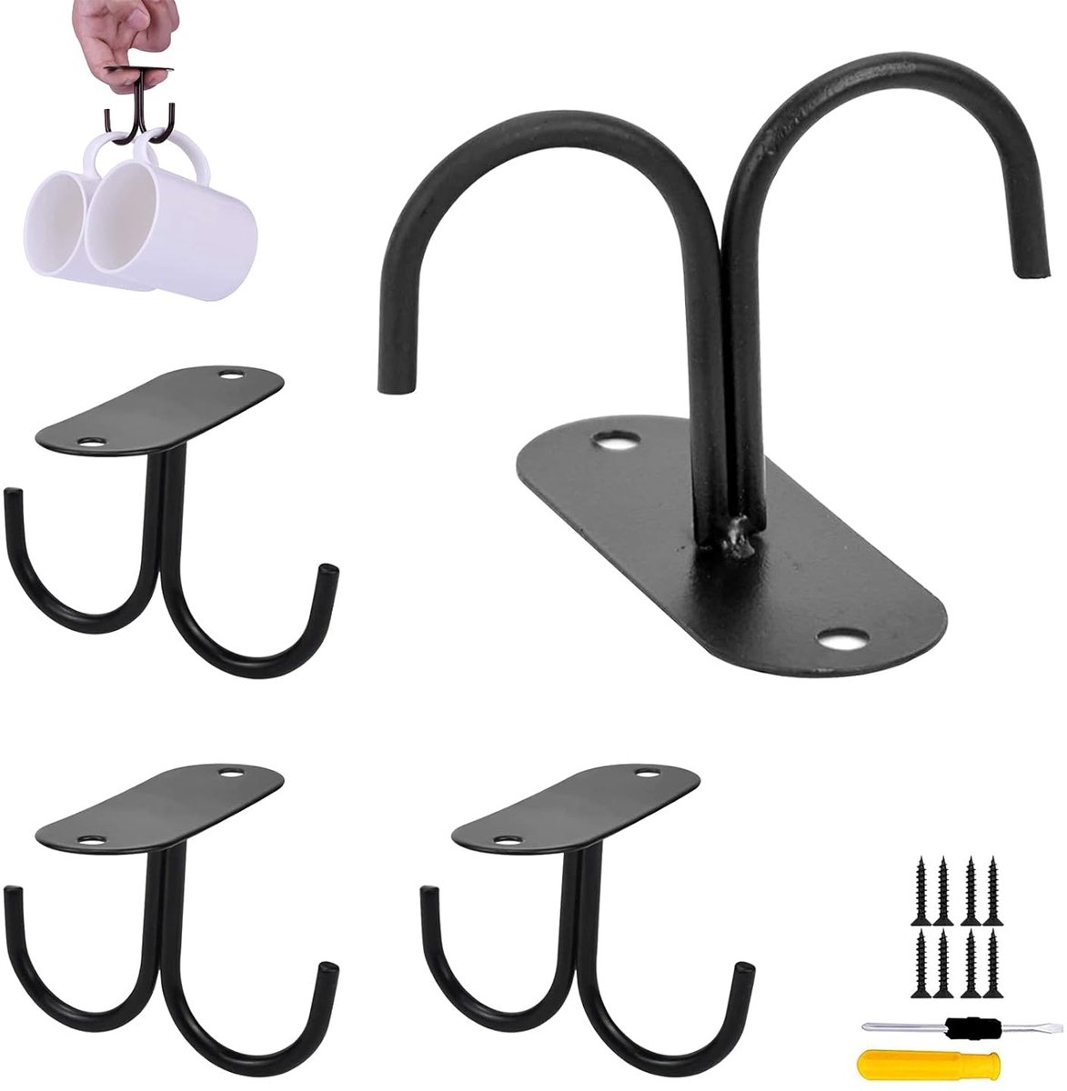 Multifunctionele metalen houder voor kopjes en keukengerei - 4 kopjeshouders - zwart