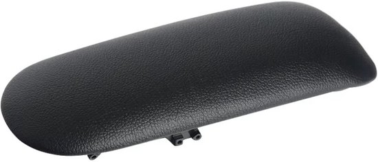 Zwart kunstlederen deksel voor middenconsole armsteun met zichtbare montagepunten aan de onderkant.