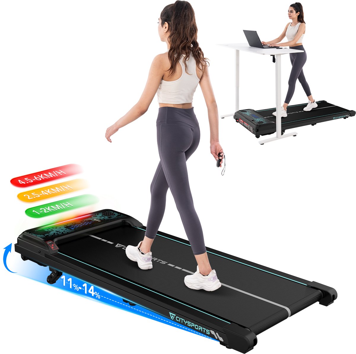 CITYSPORTS WP6 Laufband-elektrisches Laufband-Fernbedienung-Bluetooth und LED-1-6KM/H-für den Hausgebrauch-für die Nutzung im Büro-verschiedene Farben - CITYSPORTS - €129,00