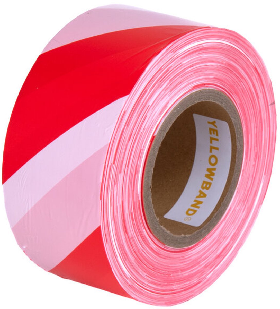 Yellowband Afzetlint Rood/Wit 70mm x 500m