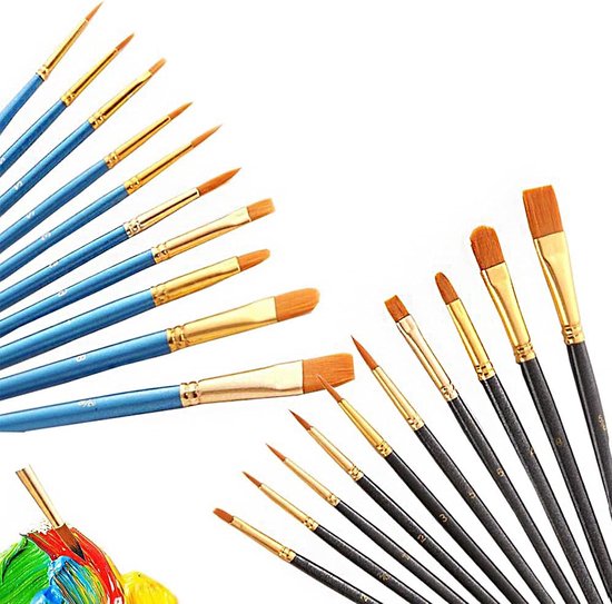 Set van 30 stuks, blauwe nylon platte penselen, 9 mm, kleine