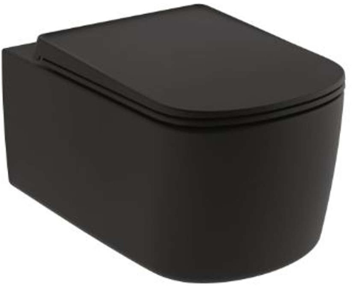 Kludi Resa S - Hangend toilet met SoftClose zitting, Rimless, Spiralflush, matzwart 27WCSET39