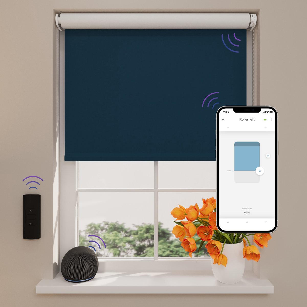 DTCH® Elektrisch Rolgordijn Verduisterend - Easy - Blue - 120 x 190 cm - Motionblinds CMD-02-P