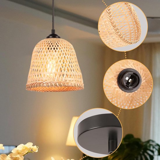 2 stuks Boho Hanglamp met Rotan Lampenkap, Batterij Outdoor