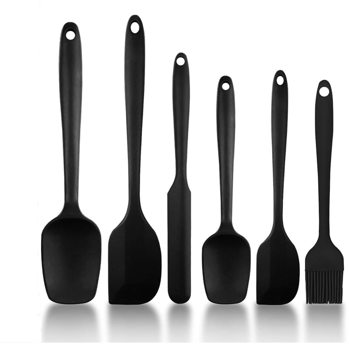 TOVBMUP 6 stuks keukenspatels - Keukenspatelset - Keukengerei - Hittebestendig - Siliconen - Antiaanbaklaag - Krasbestendig - Hoge temperatuurbestendigheid - Geschikt voor koken en roeren - Zwart