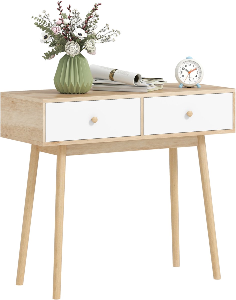 Homcom Consoletafel-Spaanplaat-86x35x75cm-Eiken