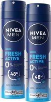 NIVEA MEN Fresh Active Deodorant Spray - Deo Beschermt 48 uur lang - Aluminiumvrij en alcoholvrij - 2 x 150 ml - Voordeelverpakking