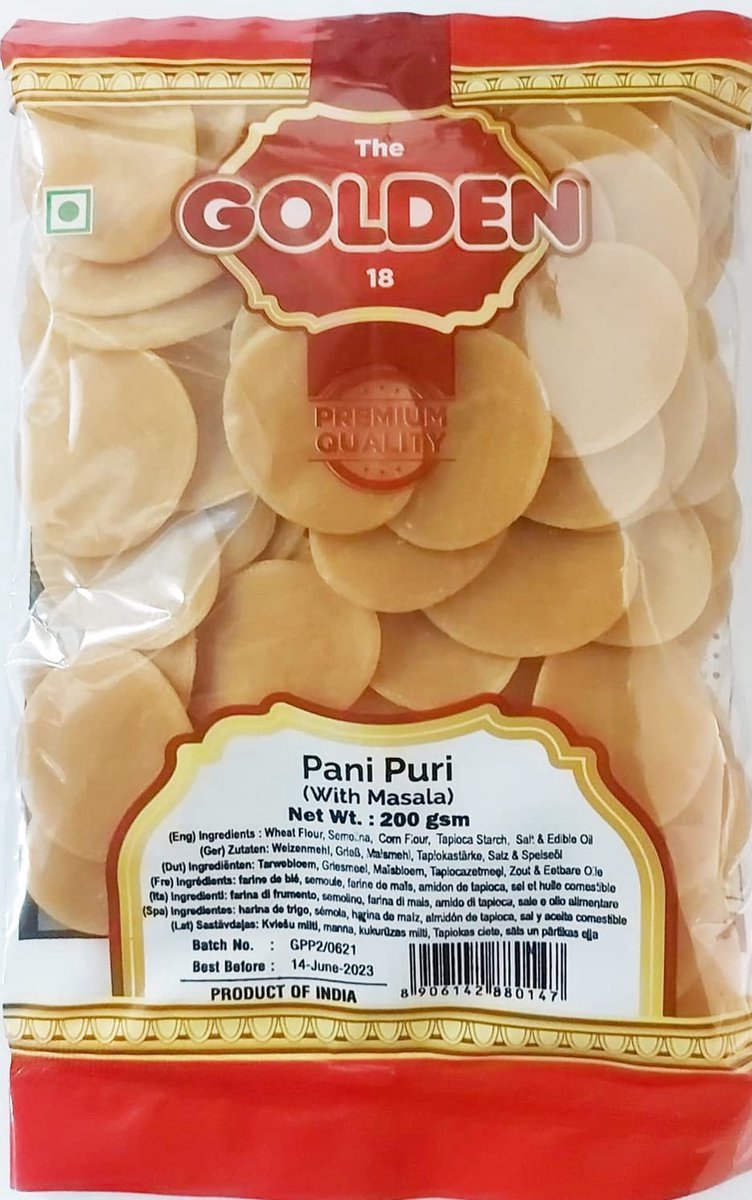 Kajal Pani Puri Golgappa om te frituren met Masala Fresh Papad, hygiënisch en heerlijk, klaar om te frituren (3 x 200 g) met Kajal Sticker