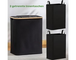 Wasmand met 2 uitneembare zakken- Wassorteerder - 140L - Met 2 gaten voor het sorteren van kleding - wasmand - Zwart